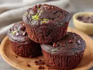 moist double chocolate chip zucchini muffins - featured image