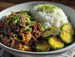 quick korean ground beef rice bowls - featured image