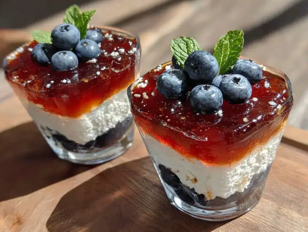 red white and blue layered jello cups - featured image