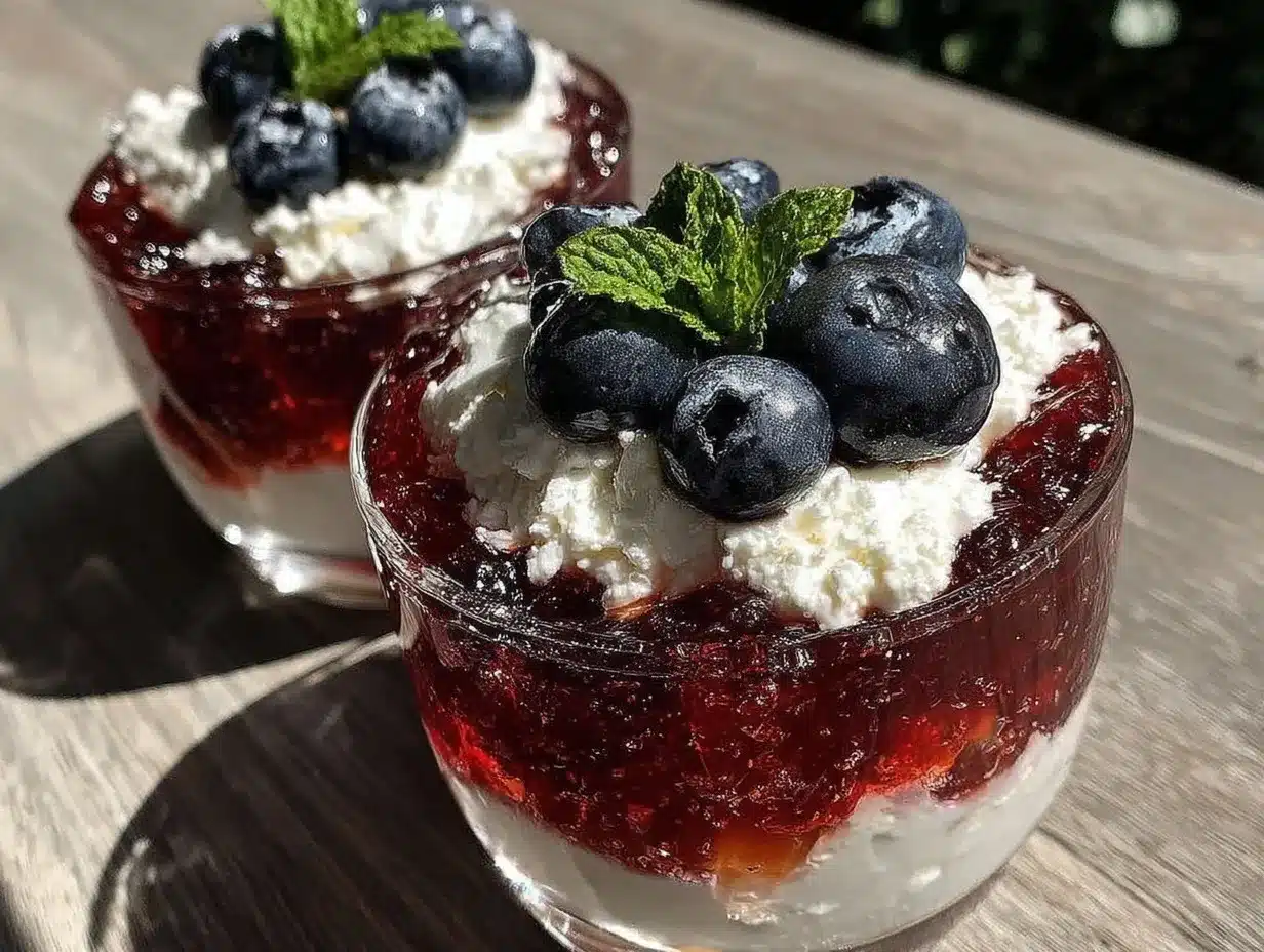 red white and blue layered jello cups preparation steps