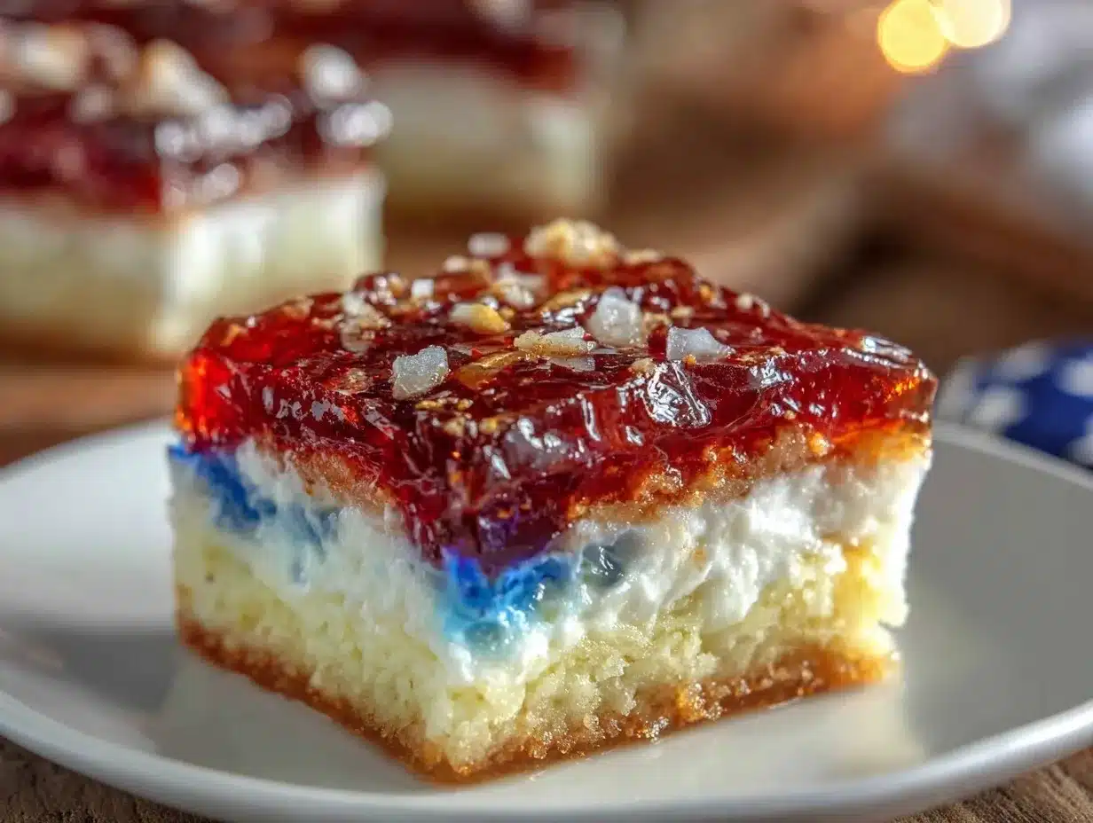 red white and blue layered jello poke cake preparation steps