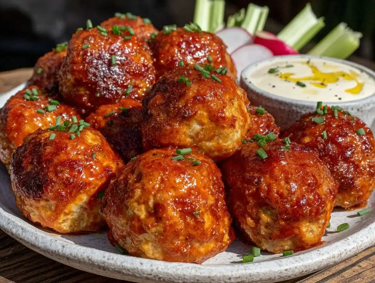 slow cooker buffalo chicken meatballs - featured image