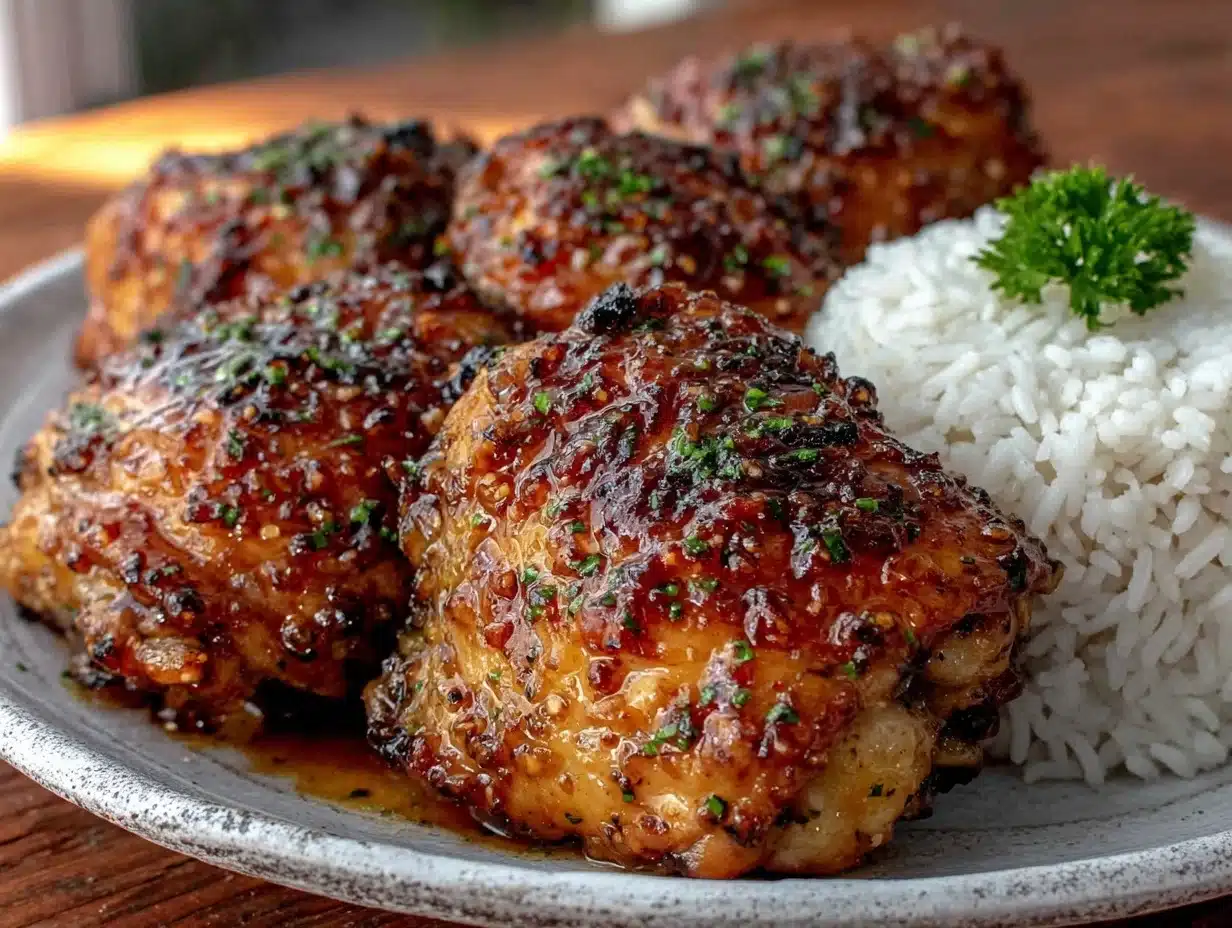 slow cooker honey garlic chicken thighs - featured image