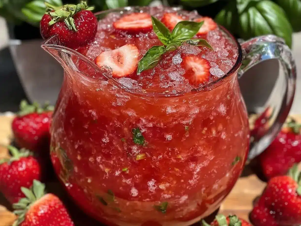 strawberry basil frozen daiquiri pitcher preparation steps