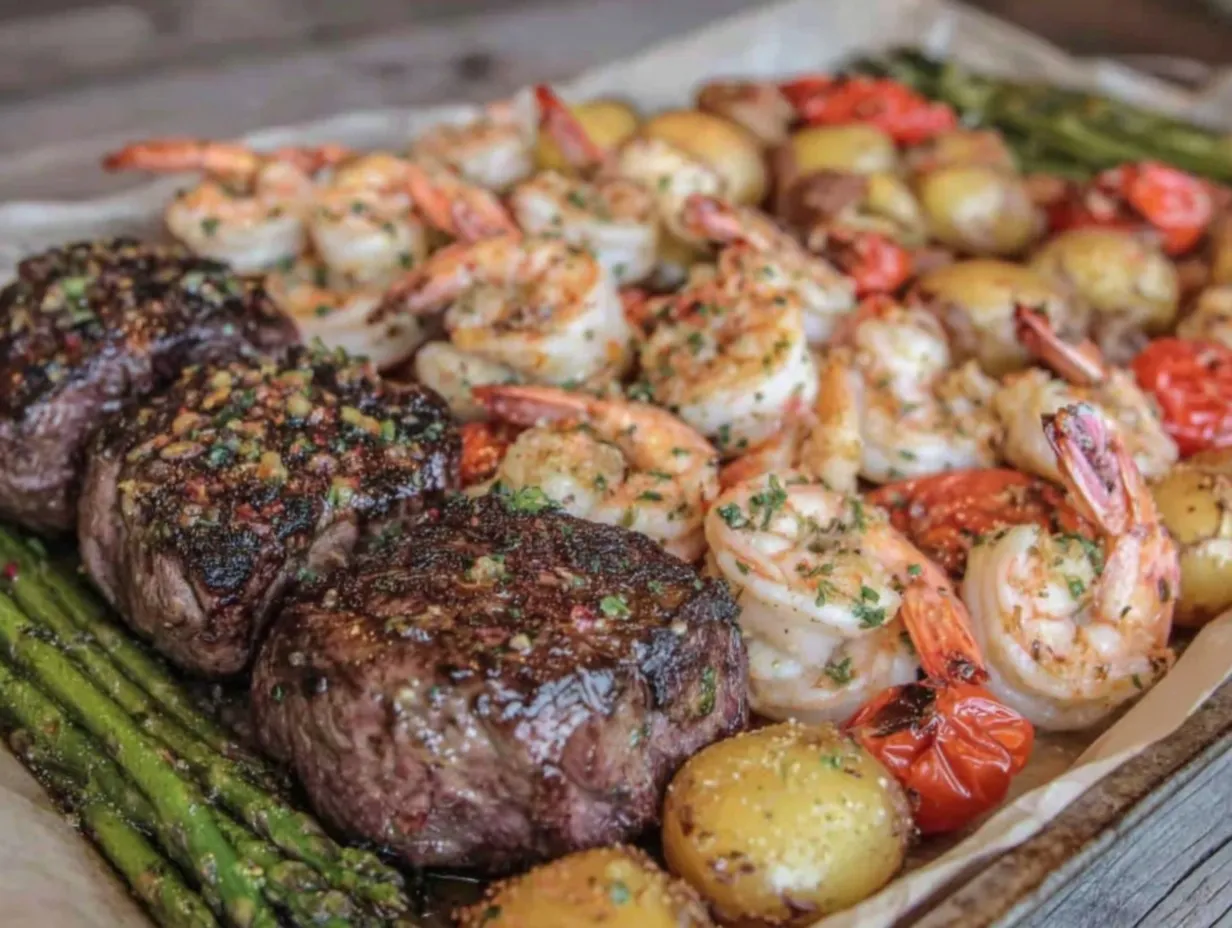 surf and turf sheet pan dinner preparation steps
