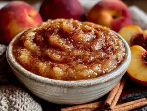 vanilla cinnamon peach butter slow cooker recipe - featured image