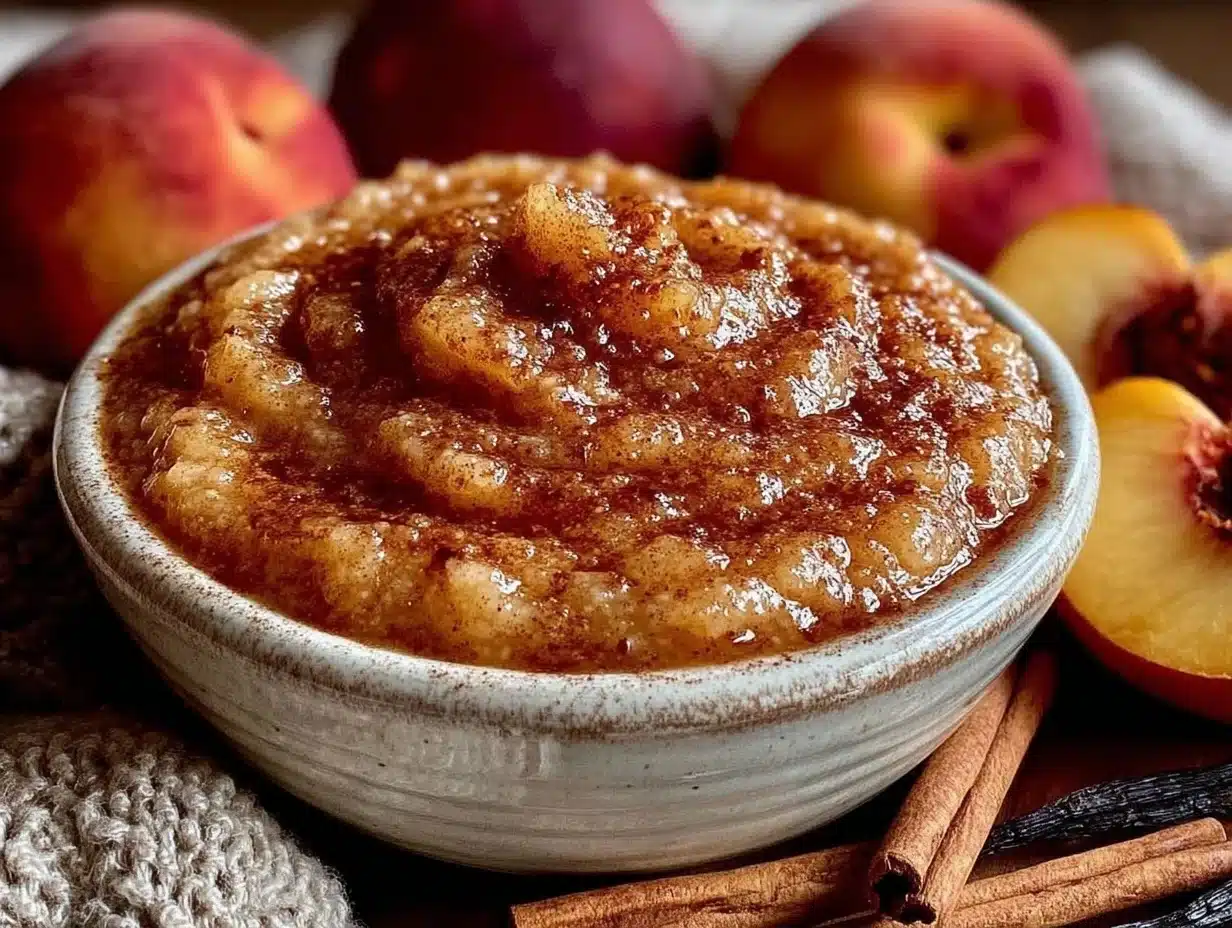 vanilla cinnamon peach butter slow cooker recipe - featured image